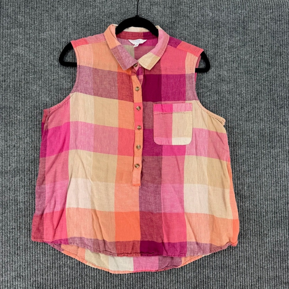 Time and Tru linen lyocell top plaid picnic gardening tank cottagecore XL 16-18